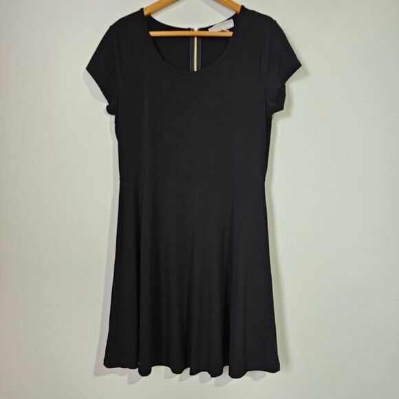 NWT MICHAEL KORS BLACK SCOOP NECK SKATER DRESS SHORT SIZE LARGE - Picture 1 of 16